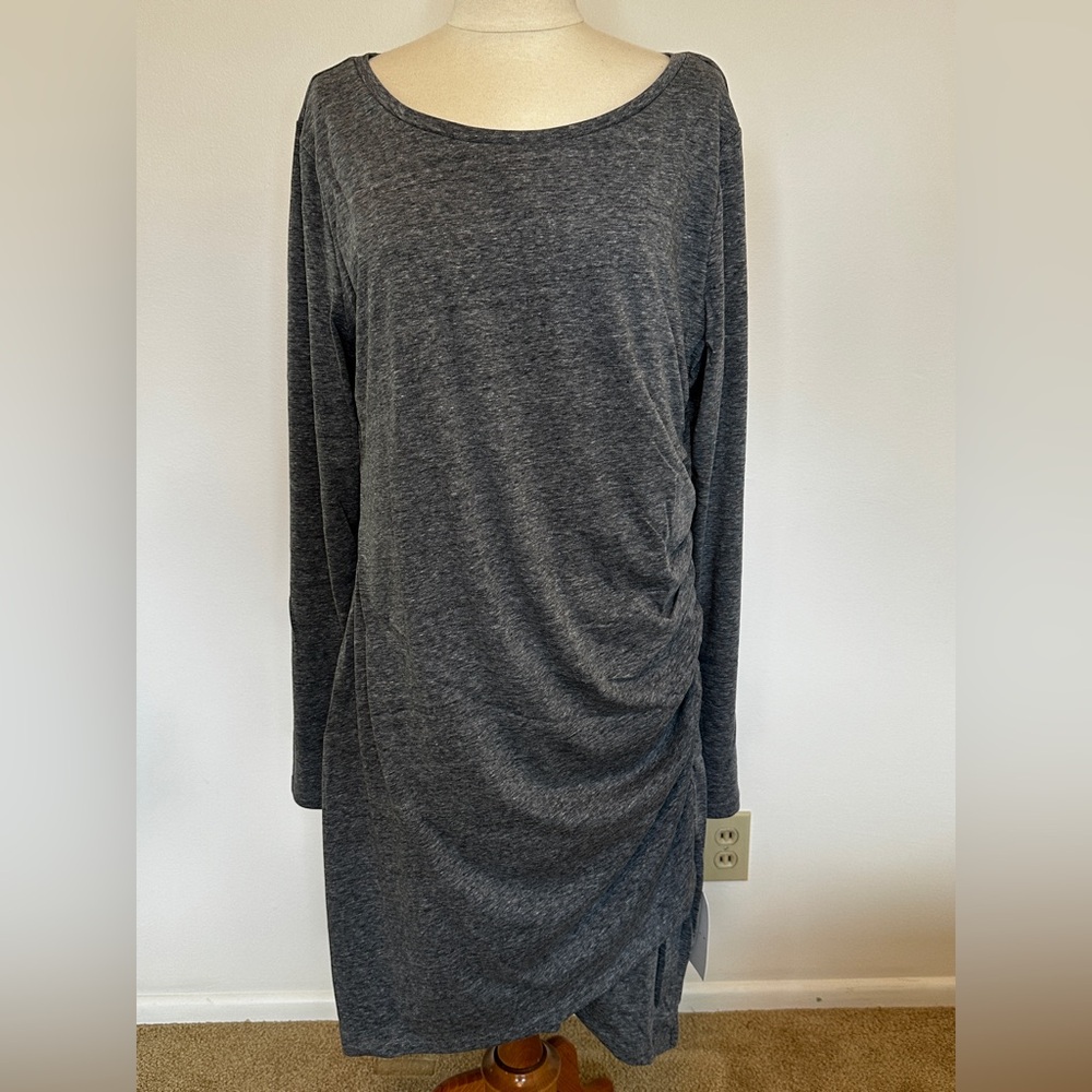 Leith Charcoal Gray Long Sleeve Ruched Knit Dress